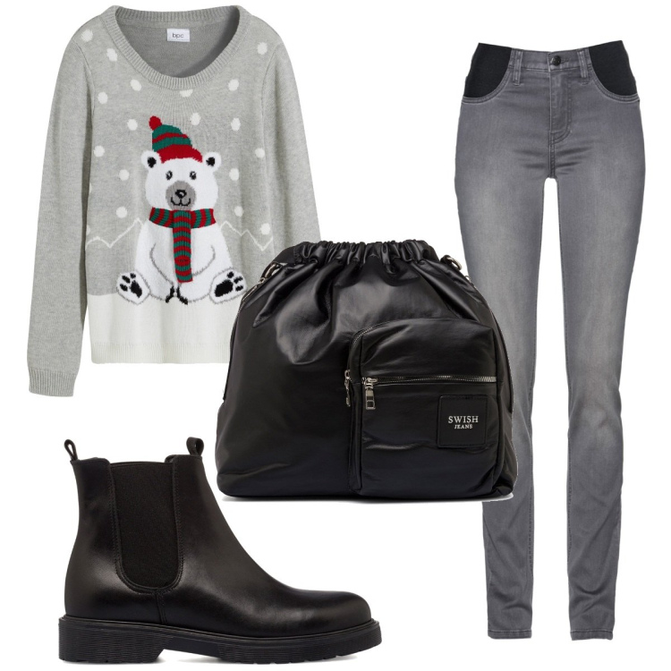Outfit donna - Total look #1776975. Stile Basic per Tutti i giorni. Abbinamento con jeans, maglieria, stivaletti, borse a spalla.
