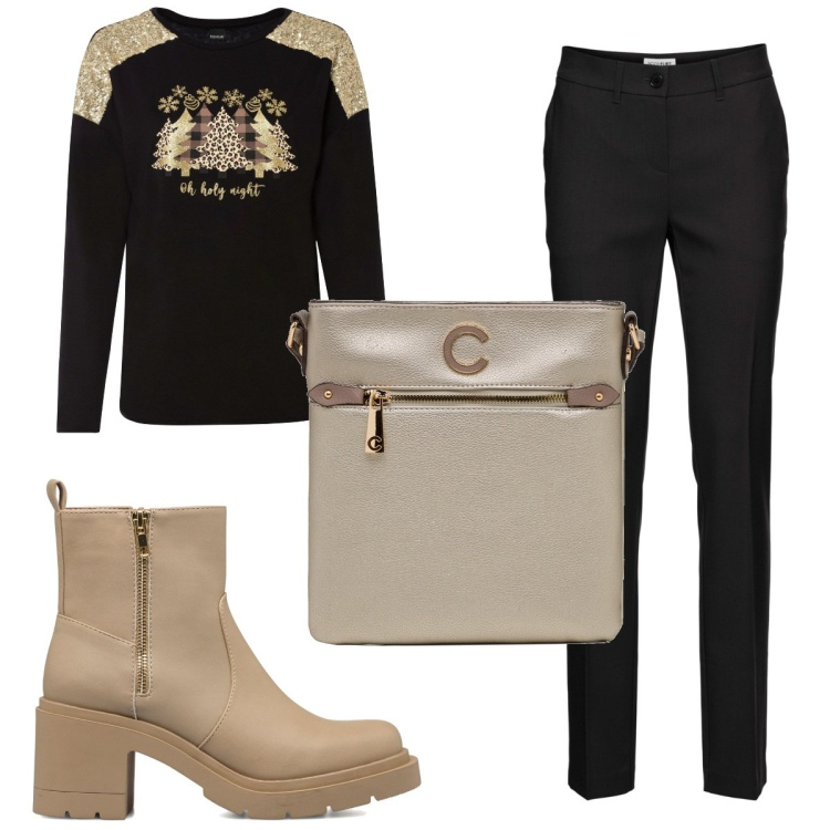 Outfit donna - Total look #1776979. Stile Trendy per Tutti i giorni. Abbinamento con pantaloni, maglieria, stivaletti, borse a tracolla.