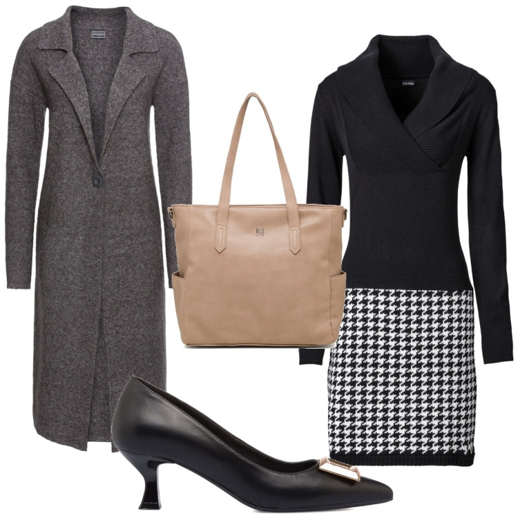 Outfit donna - Total look #1776988. Stile Trendy per Ufficio. Abbinamento con vestiti, cappotti, décolleté, borse a spalla.