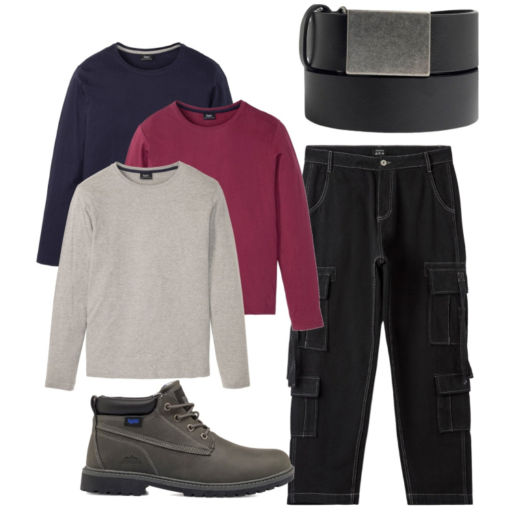 Outfit uomo - Tris di pull. Stile Urban per Tutti i giorni. Abbinamento con maglieria, pantaloni cargo, stivali e stivaletti, cinture.