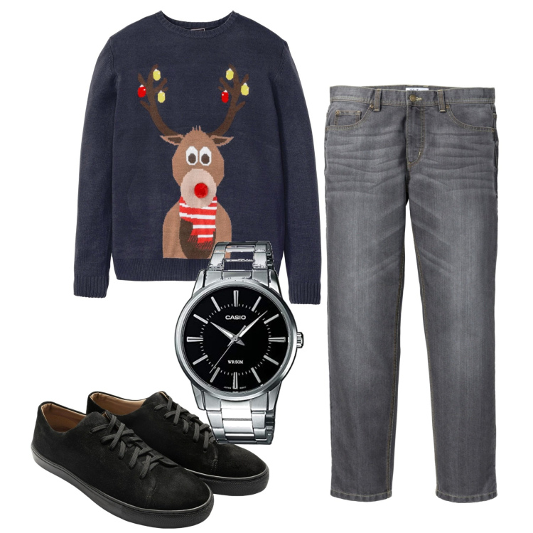 Outfit uomo - Il 24. Stile Casual per Tutti i giorni. Abbinamento con jeans dritti, maglieria, orologi analogici, sneakers.