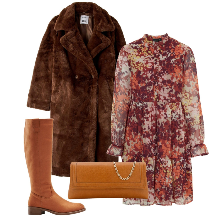 Outfit donna - Romantica dress. Stile Chic per Serata fuori. Abbinamento con stivali, vestiti, ecopellicce, pochette.