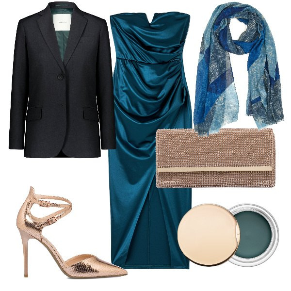 Outfit donna - Total look #1777156. Stile Chic per Serata fuori. Abbinamento con ombretti, vestiti lunghi, décolleté, clutch, blazer, sciarpe.