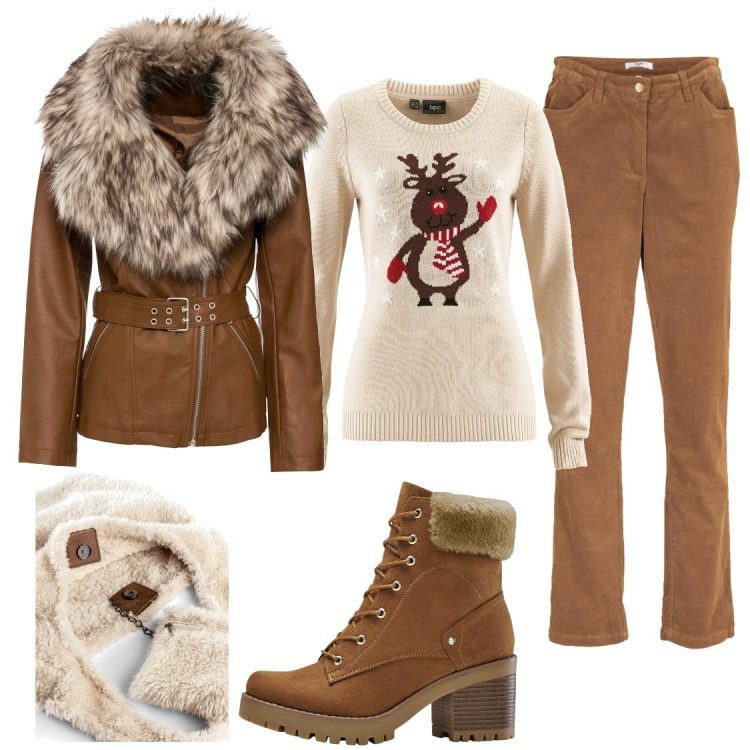 Outfit donna - Pranzo in baita. Stile Casual chic per Tutti i giorni. Abbinamento con pantaloni, stivaletti, blazer, maglieria, shopping bag.