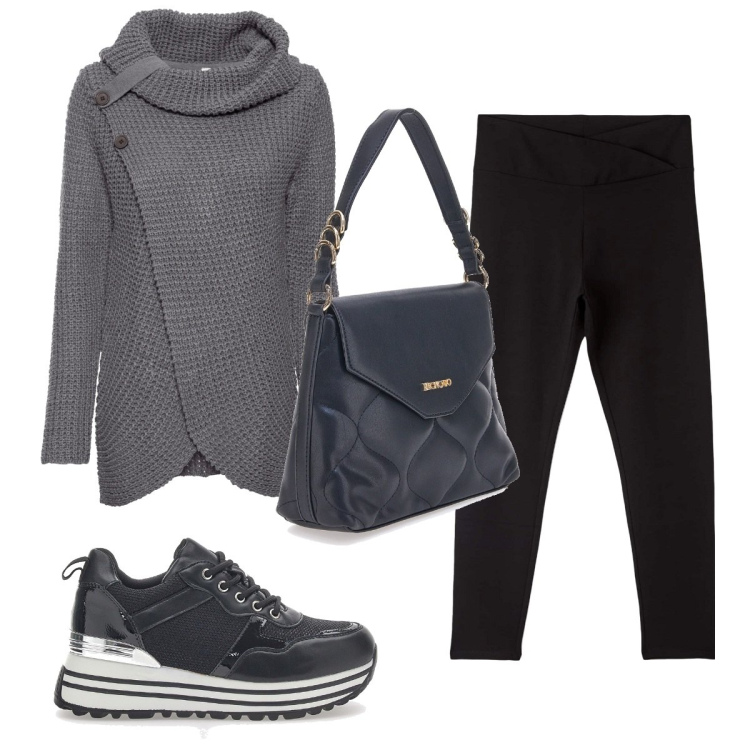 Outfit donna - Total look #1777166. Stile Trendy per Tutti i giorni. Abbinamento con maglieria, leggings, sneakers, borse a mano.