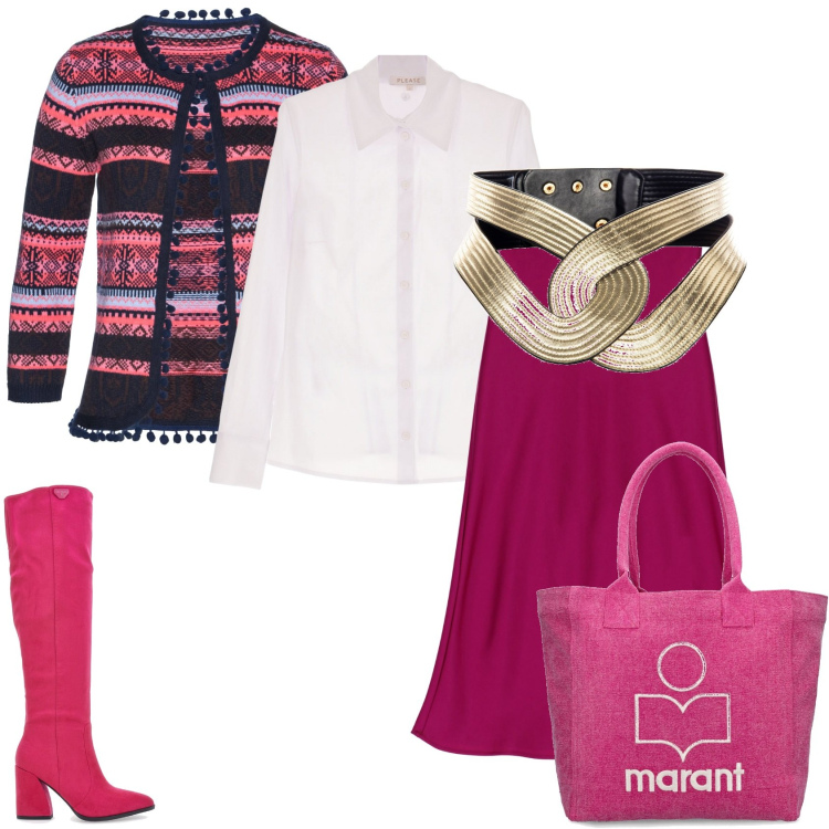 Outfit donna - Gonna lunga e camicetta. Stile Glamour per Tutti i giorni. Abbinamento con cardigans, camicie, cinture, gonne longuette, stivali, shopping bag.