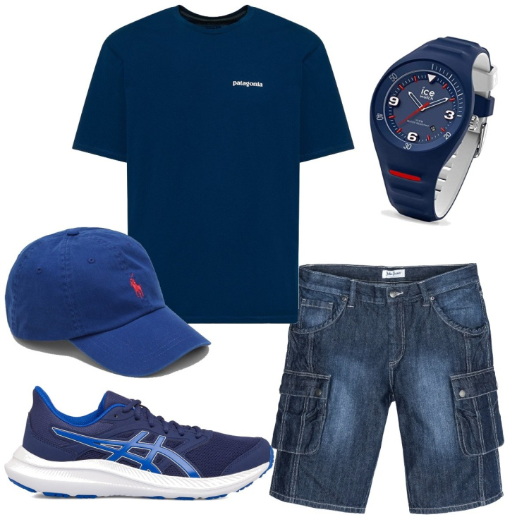Outfit uomo - Total look #1777217. Stile Casual per Tutti i giorni. Abbinamento con bermuda, scarpe sportive, orologi, t-shirt, cappelli con visiera.