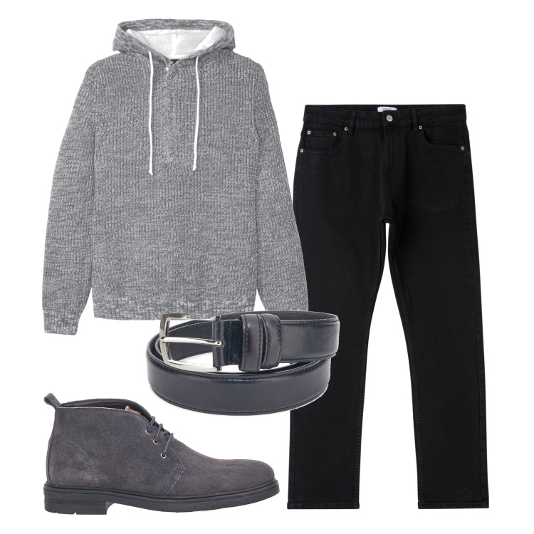 Outfit uomo - Felpa felpata. Stile Urban per Tutti i giorni. Abbinamento con maglieria, pantaloni, cinture, scarpe stringate.