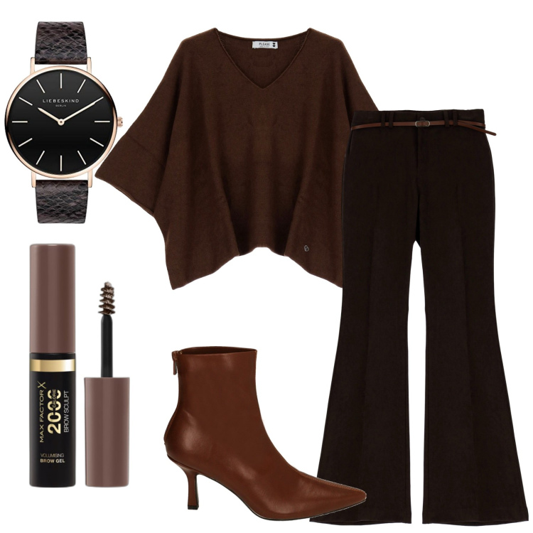 Outfit donna - Total look #1777472. Stile Glamour per Tutti i giorni. Abbinamento con mascara, pantaloni, maglieria, stivaletti, orologi.