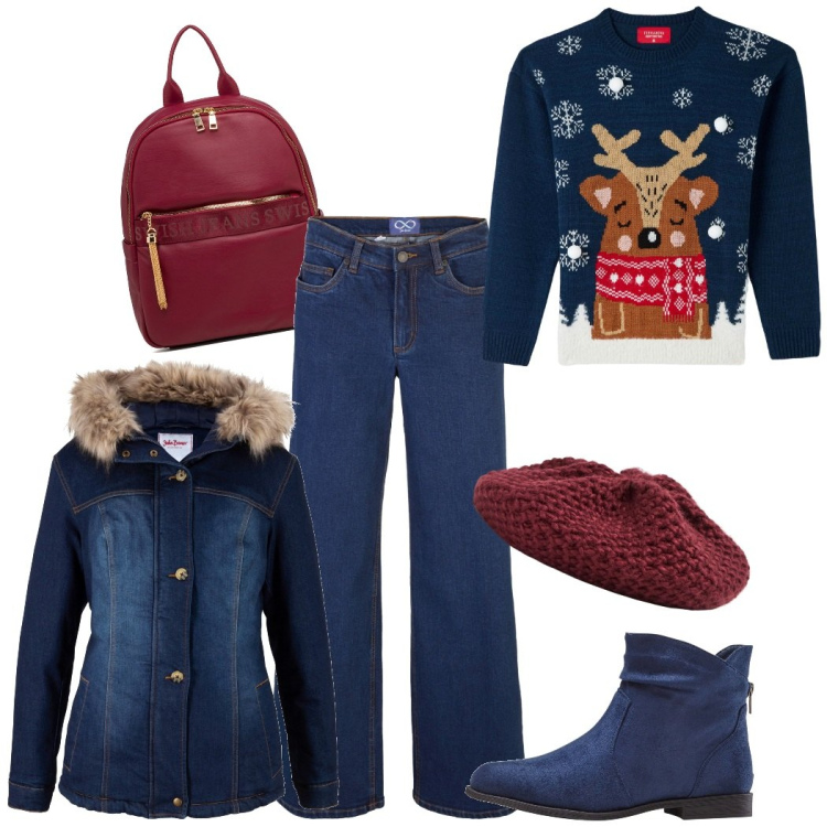 Outfit donna - Jeans mon amour. Stile Casual per Tutti i giorni. Abbinamento con stivaletti, cappotti, jeans, maglieria, cappelli e berretti, zaini.