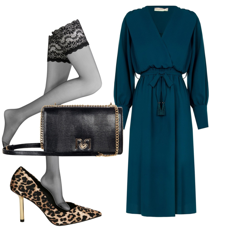 Outfit donna - Chic. Stile Chic per Serata fuori. Abbinamento con collant, vestiti midi/longuette, borse a tracolla, décolleté.