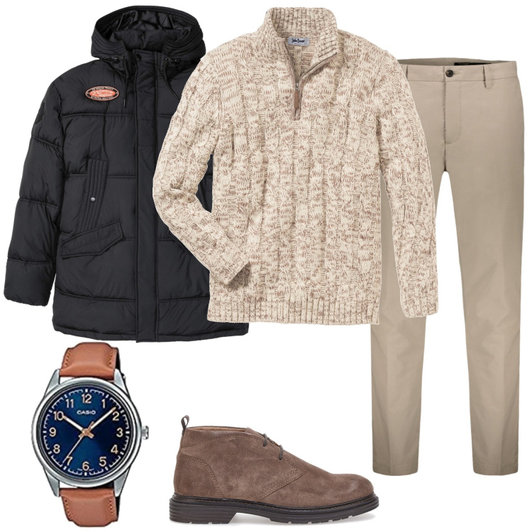 Outfit uomo - Il suo shopping. Stile Casual per Tutti i giorni. Abbinamento con maglieria, cappotti, orologi, pantaloni, scarpe stringate.