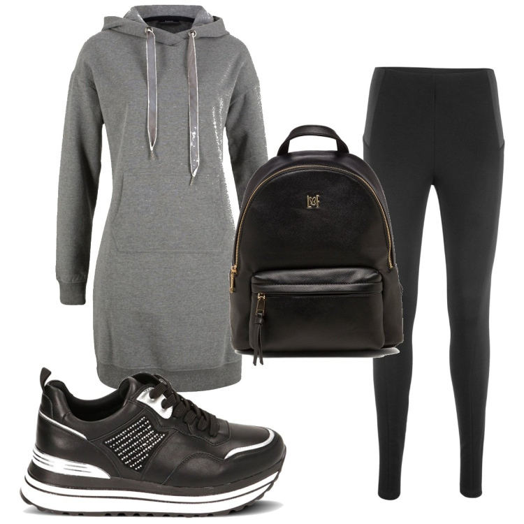 Outfit donna - Total look #1777720. Stile Basic per Sport. Abbinamento con vestiti, leggings, sneakers alte, zaini.