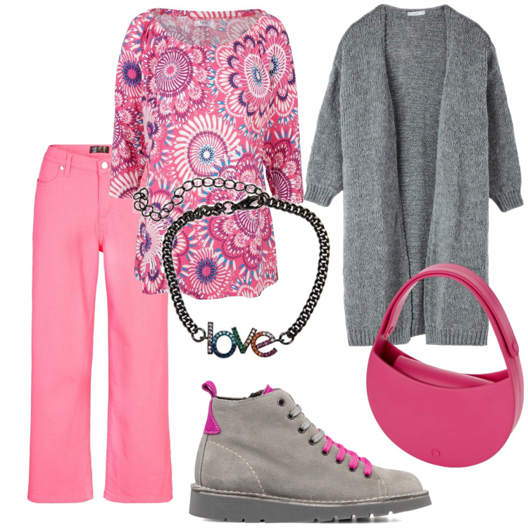 Outfit donna - Total look #1777763. Stile Casual per Tutti i giorni. Abbinamento con maglieria, jeans, cardigans, stivaletti, borse a spalla, braccialetti.