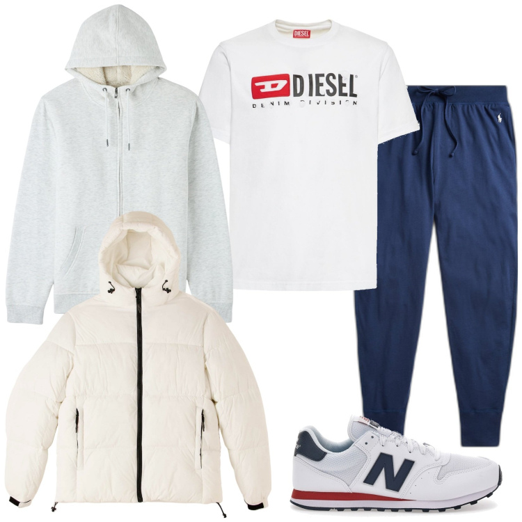 Outfit uomo - Unstoppable. Stile Casual per Sport. Abbinamento con piumini, felpe con cappuccio, pantaloni, t-shirt, sneakers.