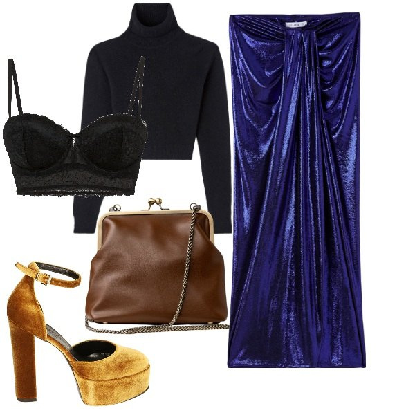Outfit donna - Total look #1778006. Stile Glamour per Cerimonia. Abbinamento con reggiseni a balconcino, gonne lunghe, maglieria, décolleté, clutch.