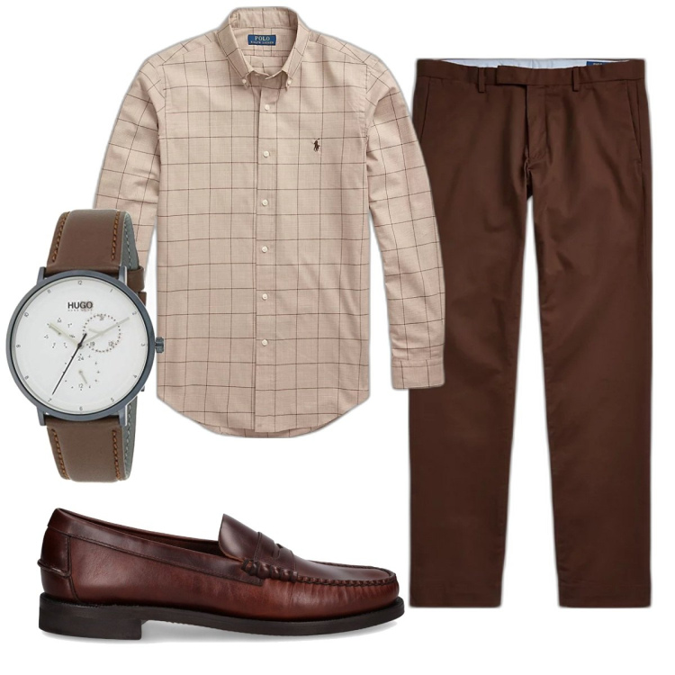 Outfit uomo - Total look #1778059. Stile Business/Elegante per Ufficio. Abbinamento con pantaloni chino, camicie, orologi, scarpe stringate.