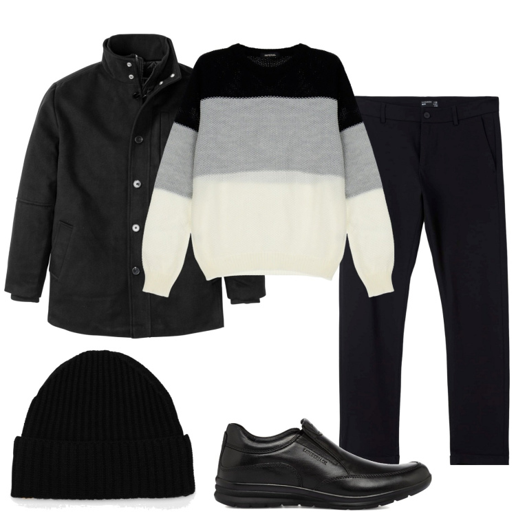 Outfit uomo - Un pull adorabile. Stile Casual per Tutti i giorni. Abbinamento con giacche, pantaloni chino, maglieria, scarpe stringate, berretti.