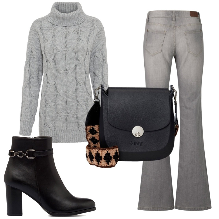 Outfit donna - Total look #1778262. Stile 70s per Tutti i giorni. Abbinamento con jeans bootcut, maglieria, stivaletti, borse a spalla.