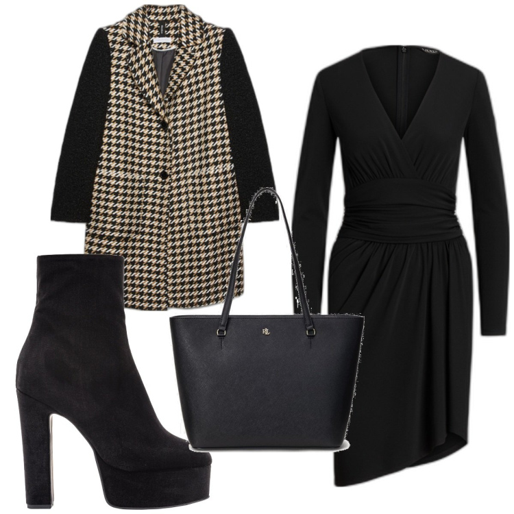Outfit donna - Total look #1778268. Stile Trendy per Tutti i giorni. Abbinamento con stivaletti, borse tote, vestiti asimmetrici, cappotti.