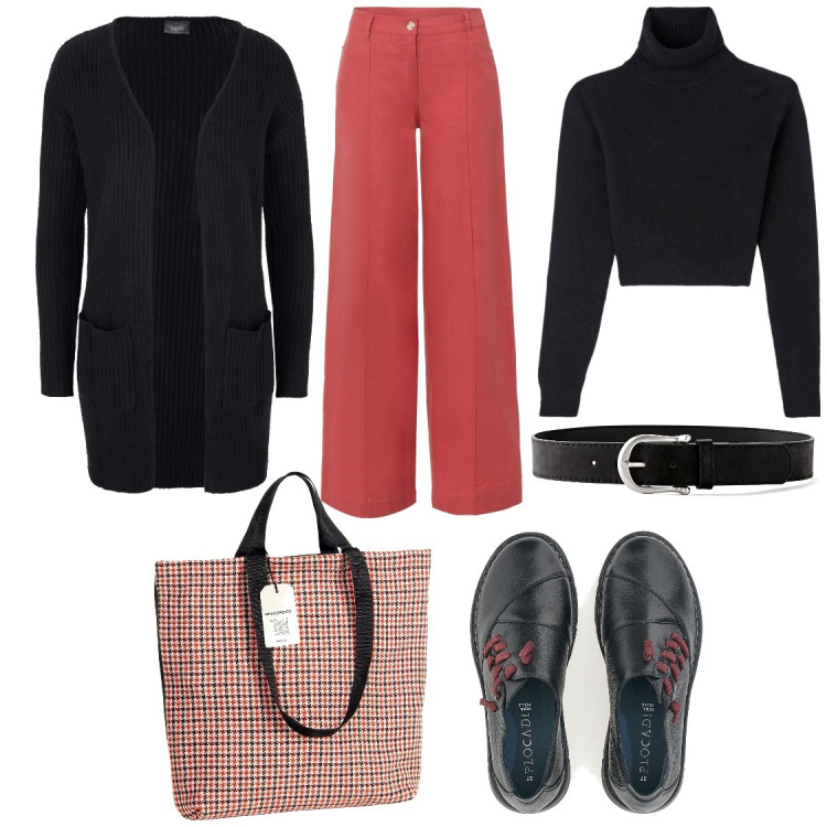Outfit donna - Super comoda. Stile Casual chic per Tutti i giorni. look ideale per Tall. Abbinamento con pantaloni a palazzo, cinture, cardigans, maglieria, borse tote, scarpe stringate.