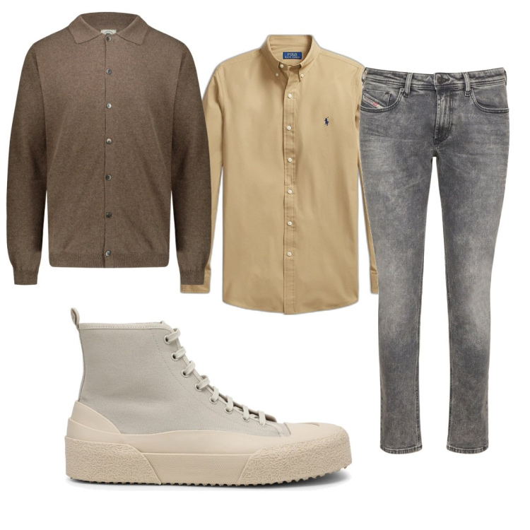 Outfit uomo - Total look #1778331. Stile Casual per Tutti i giorni. Abbinamento con camicie, polo, jeans skinny, sneakers alte.