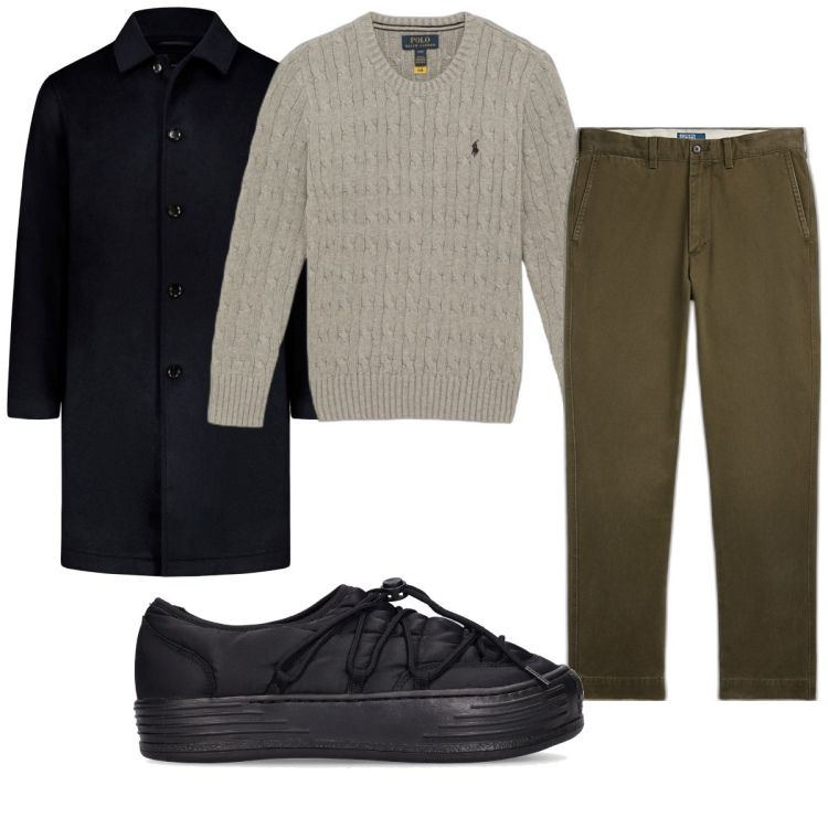 Outfit uomo - Total look #1778356. Stile Casual per Tutti i giorni. Abbinamento con pantaloni, cappotti, maglieria, scarpe stringate.