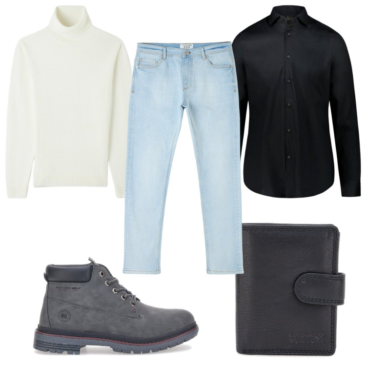 Outfit uomo - Total look #1778360. Stile Casual per Tutti i giorni. Abbinamento con jeans skinny, maglieria, camicie, stivali e stivaletti, portafogli.
