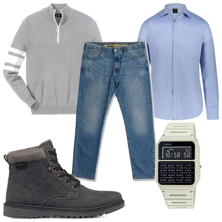 Outfit uomo - Total look #1778390. Stile Casual per Tutti i giorni. Abbinamento con t-shirt sportive, stivali e stivaletti, jeans slim fit, orologi, camicie.