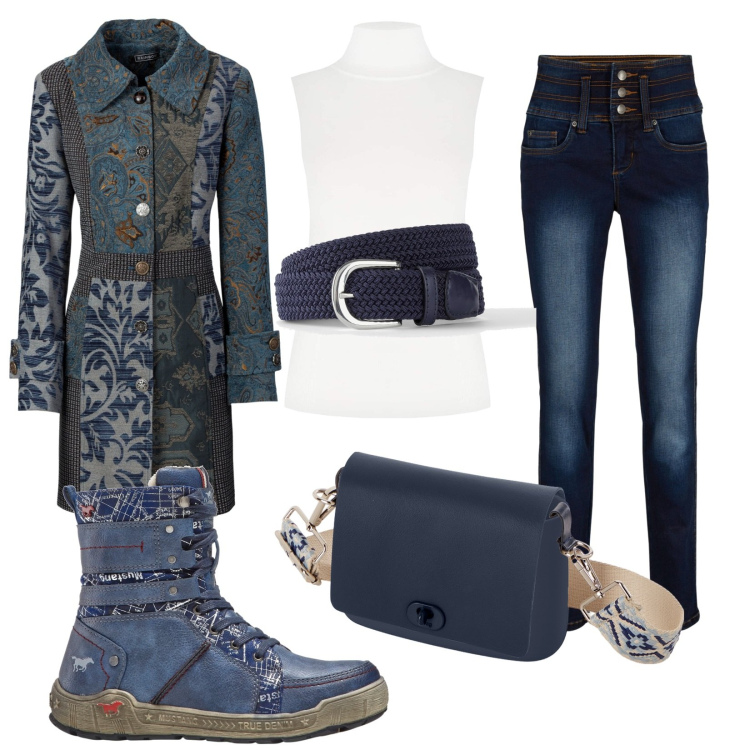 Outfit donna - Total look #1778425. Stile Casual chic per Tutti i giorni. Abbinamento con cappotti, jeans slim fit, cinture, stivaletti, cardigans, borse a spalla.