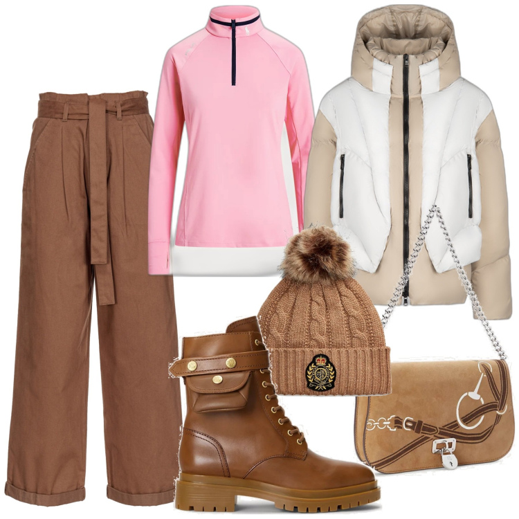 Outfit donna - Calda ai mercatini. Stile Casual chic per Tutti i giorni. Abbinamento con pantaloni, berretti, stivaletti, borse a spalla, pullovers, piumini.