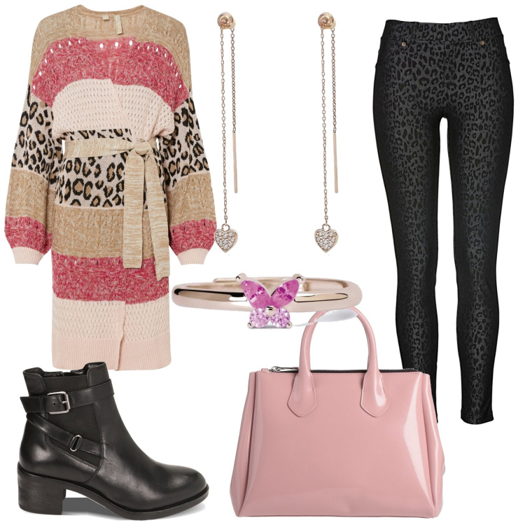 Outfit donna - Total look #1778461. Stile Casual per Tutti i giorni. Abbinamento con jeggings, cardigans, borse a mano, anelli, orecchini, stivaletti chelsea.