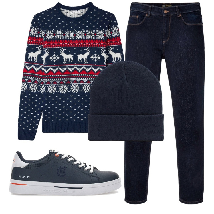 Outfit uomo - Total look #1778575. Stile Casual per Tutti i giorni. Abbinamento con jeans dritti, maglieria, berretti, sneakers.