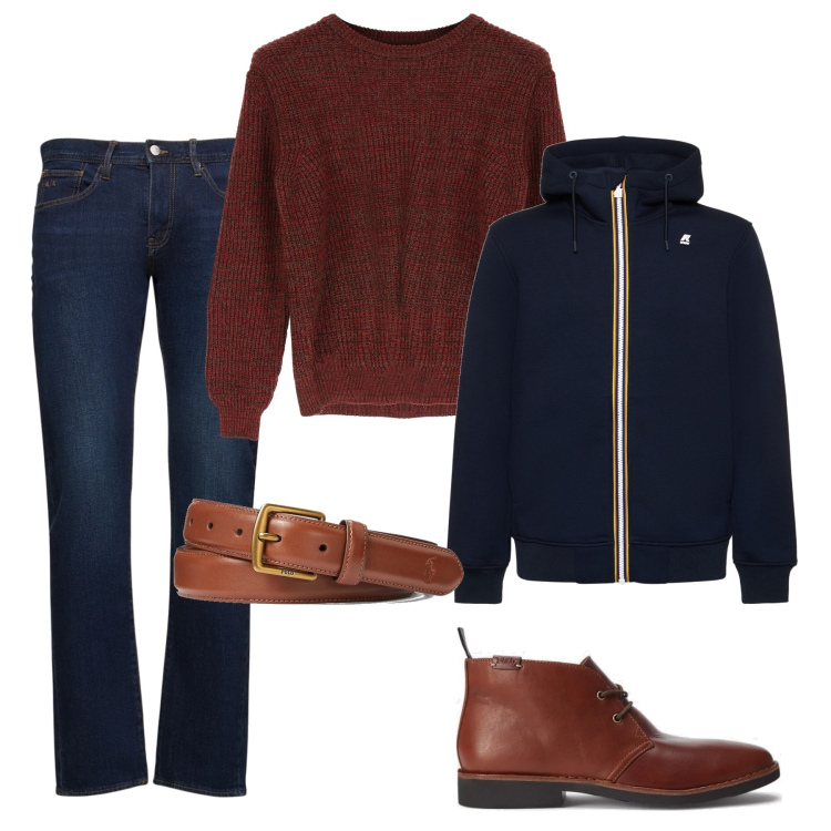Outfit uomo - Idee regalo. Stile Casual per Ufficio. Abbinamento con pullovers, cinture, stivali e stivaletti, jeans slim fit, cappotti.