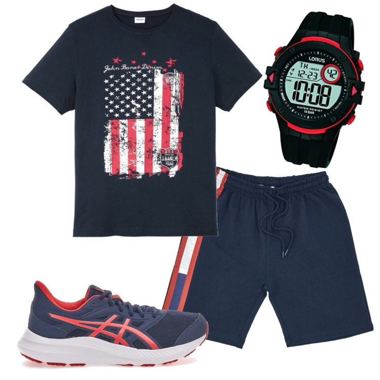 Outfit uomo - Total look #1778600. Stile Casual per Sport. Abbinamento con t-shirt, orologi digitali, pantaloni, sneakers.