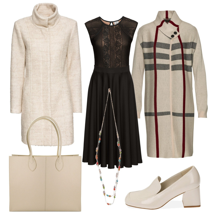 Outfit donna - Total look #1778619. Stile Chic per Ufficio. Abbinamento con vestiti, cappotti, cardigans, mocassini, borse a spalla, collane.