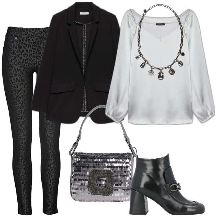 Outfit donna - Total look #1778647. Stile Casual chic per Tutti i giorni. Abbinamento con jeggings, stivaletti, borse a mano, bluse, blazer, collane.
