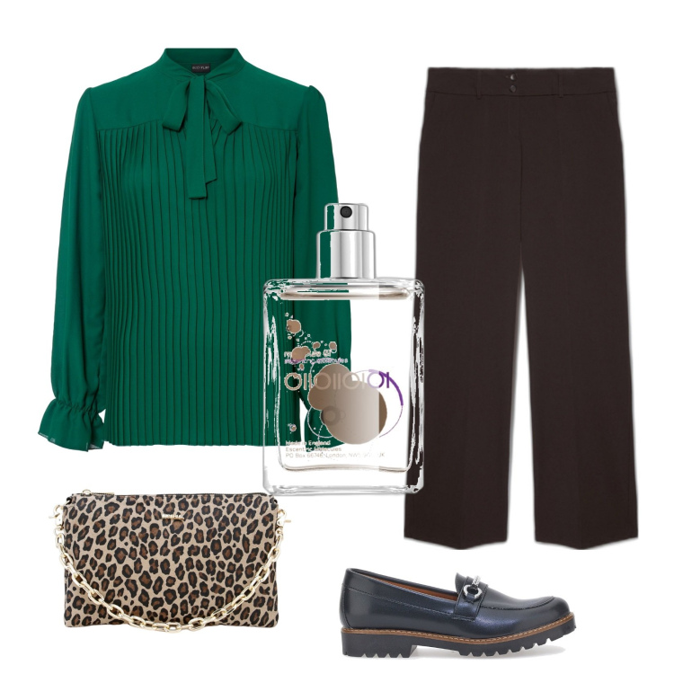 Outfit donna - A naso.... Per non passare inosservati. Stile Casual per Serata fuori. Abbinamento con profumi, pantaloni, pochette, mocassini, bluse.