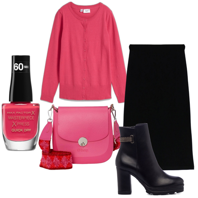 Outfit donna - Basic. Stile Basic per Ufficio. Abbinamento con cardigans, smalti, stivaletti, gonne longuette, borse a spalla.