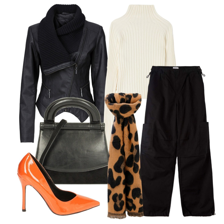 Outfit donna - Ghost outfitter - dicembre. Stile Trendy per Serata fuori. Abbinamento con blazer, maglieria, pantaloni cargo, sciarpe, décolleté, borse a mano.