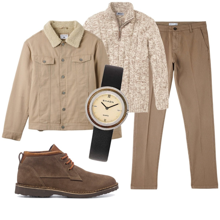 Outfit uomo - Total look #1778895. Stile Casual per Ufficio. Abbinamento con maglieria, pantaloni chino, cappotti, stivali e stivaletti, orologi.