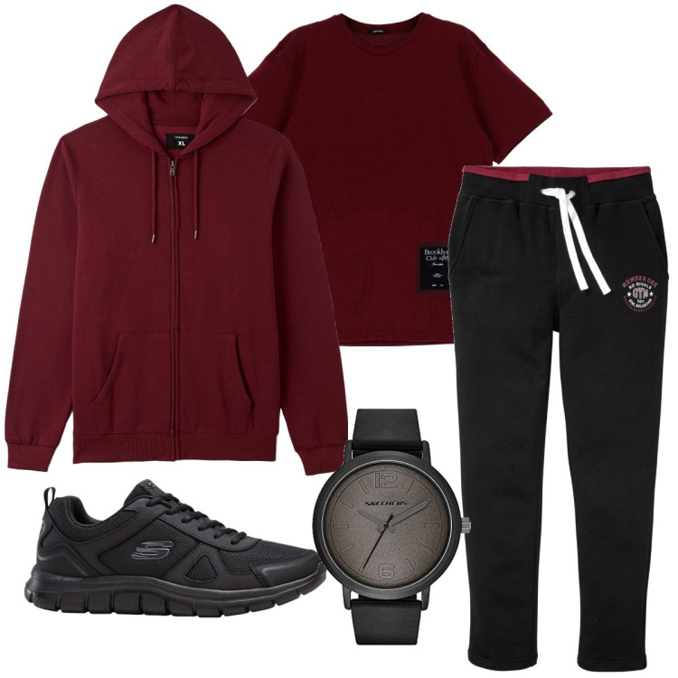 Outfit uomo - Total look #1778902. Stile Casual per Tutti i giorni. Abbinamento con sneakers, pantaloni, felpe con cappuccio, t-shirt, orologi analogici.