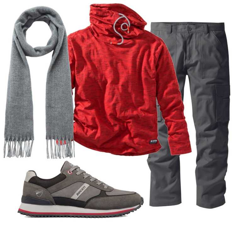 Outfit uomo - Total look #1779050. Stile Casual per Tutti i giorni. Abbinamento con maglieria, pantaloni cargo, sciarpe, sneakers.