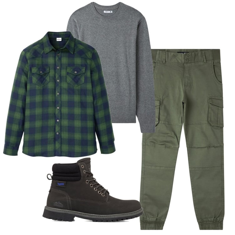 Outfit uomo - Quadroni Christmas. Stile Trendy per Tutti i giorni. Abbinamento con camicie, maglieria, pantaloni cargo, stivali e stivaletti.