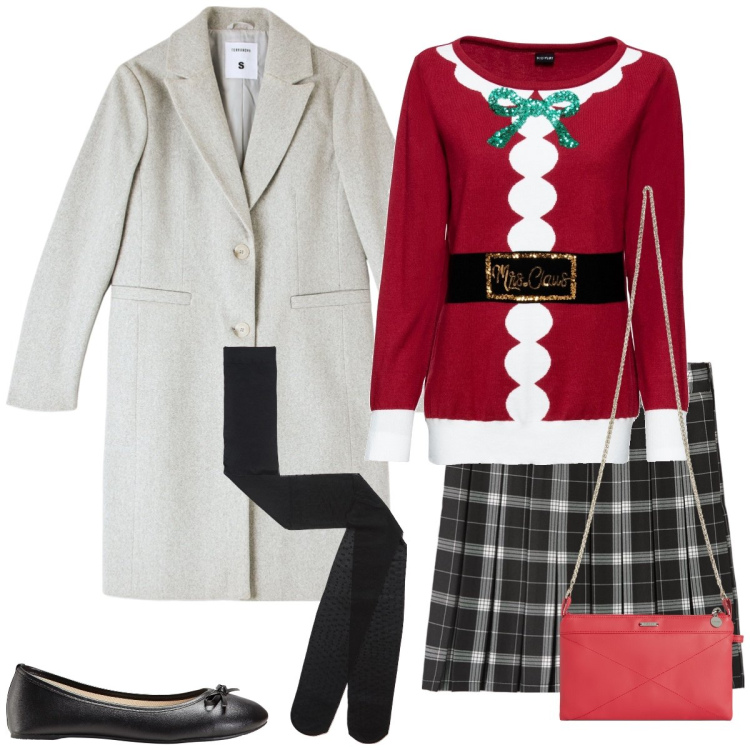 Outfit donna - Santa Claus is coming. Stile Preppy per Tutti i giorni. Abbinamento con ballerine, maglieria, minigonne, collant, cappotti, clutch.