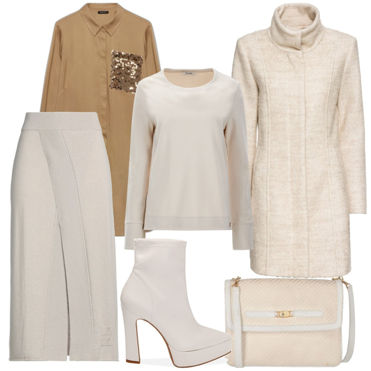 Outfit donna - Tono su tono per le feste. Stile Bon Ton per Serata fuori. Abbinamento con cappotti, gonne longuette, borse a tracolla, stivaletti, felpe, camicie.