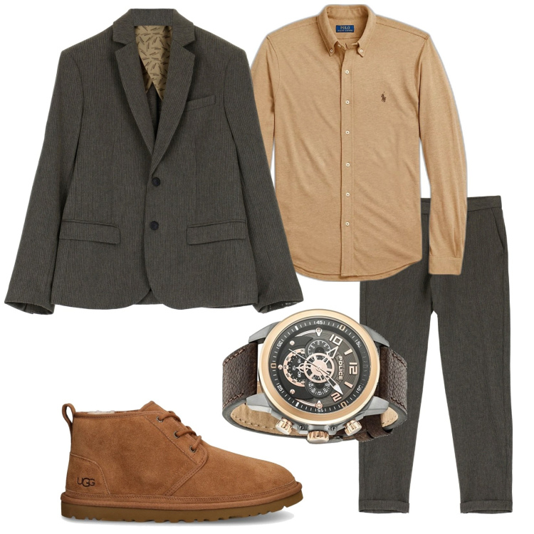 Outfit uomo - Buon lavoro. Stile Business/Elegante per Ufficio. Abbinamento con pantaloni, giacche, camicie, scarpe stringate, orologi analogici.