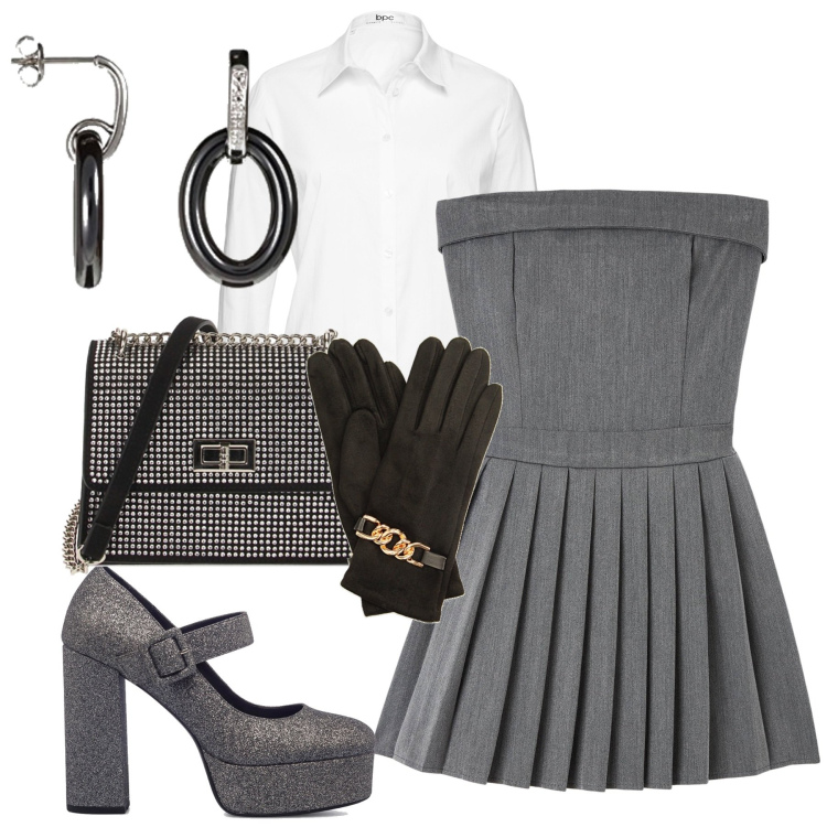 Outfit donna - Total look #1779429. Stile Trendy per Tutti i giorni. Abbinamento con camicie, vestiti corti, borse a tracolla, guanti, décolleté, orecchini.