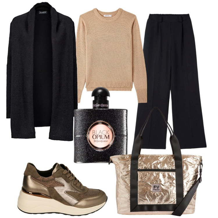 Outfit donna - Opium. Stile Sporty chic per Ufficio. look ideale per Petite. Abbinamento con cardigans, profumi, maglieria, pantaloni, borse tote, sneakers.