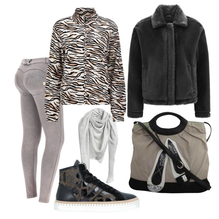 Outfit donna - La felpa optical. Stile Casual per Tutti i giorni. Abbinamento con sneakers alte, sciarpe, borse a mano, cappotti, pantaloni skinny, felpe.